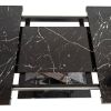 Modern Square Dining Table;  Stretchable;  Printed Black/white Marble +MDF X-Shape Table Leg with Metal Base