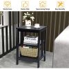 Set of 2 Multifunctional 3-Tier Nightstand Sofa Side Table with Reinforced Bars and Stable Structure