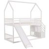 Twin-Over-Twin House Bunk Bed, Convertible Slide, Storage Staircase